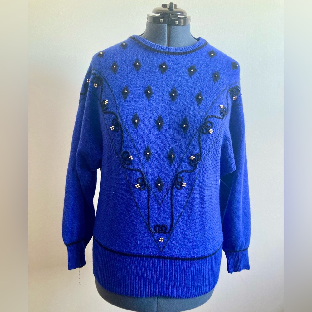 Vintage 1980s Wool/Angora Blend Embellished Sweater
